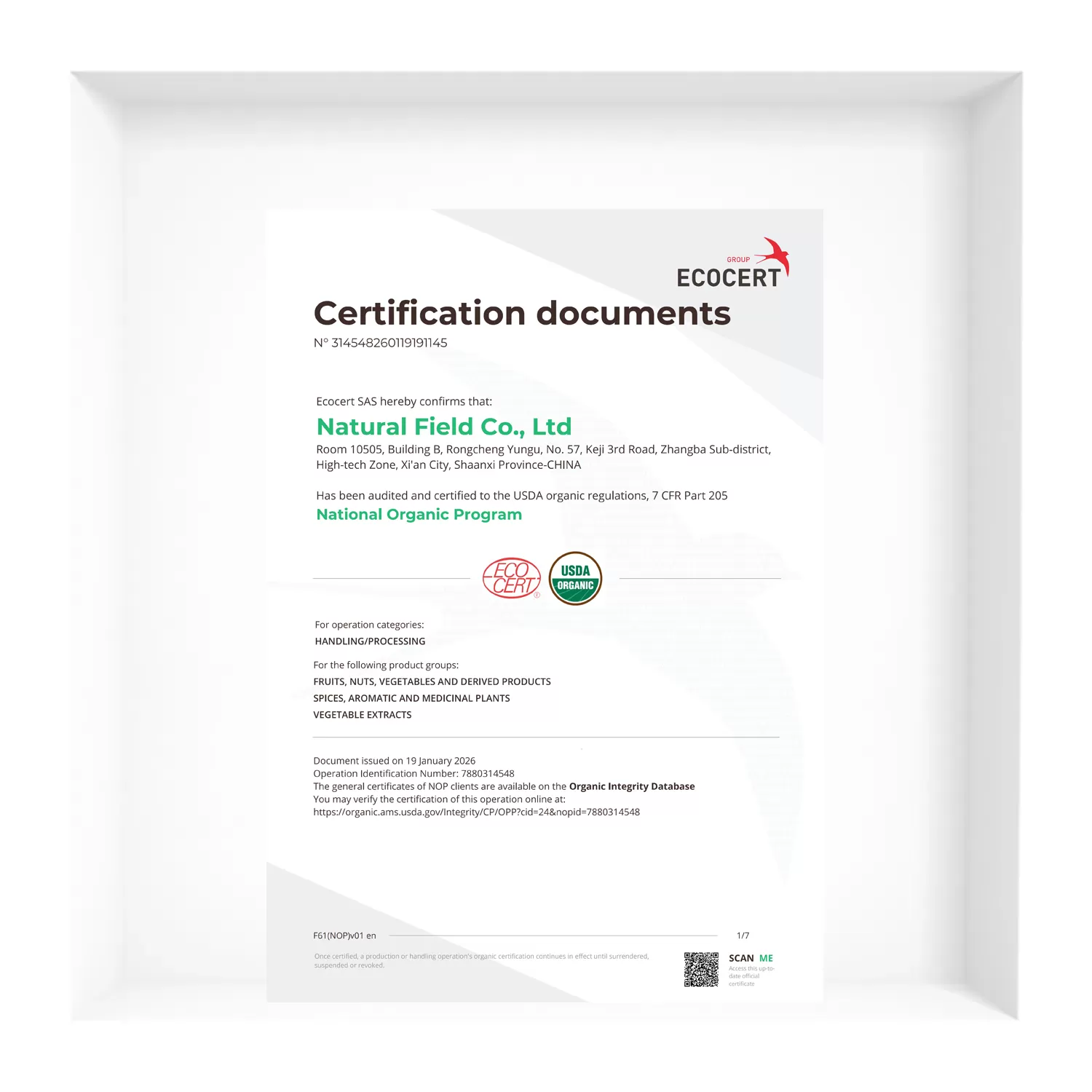 Certification ECOCERT